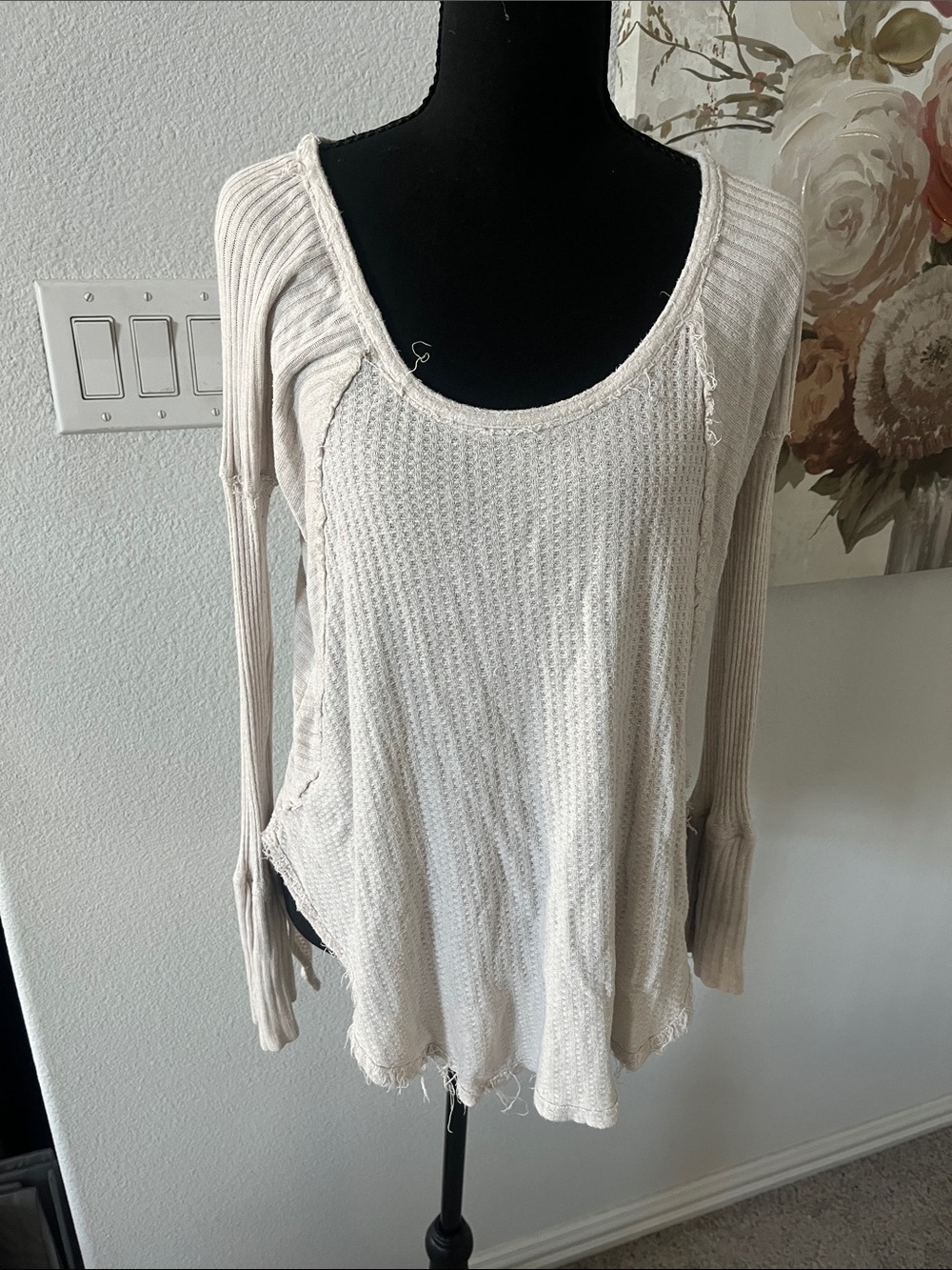 Free people Light Cream Scoop Neck Long-Sleeve Knit Top